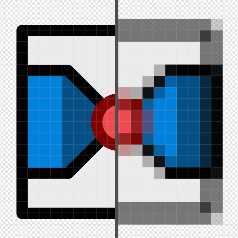 A closeup of the one point perspective icon where the outline does not align with the pixel grid and is therefore drawn across multiple pixels at a low resolution