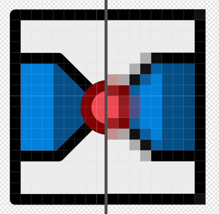 A closeup of the one point perspective icon showing the icon outline adhering to pixel boundaries even at a low resolution